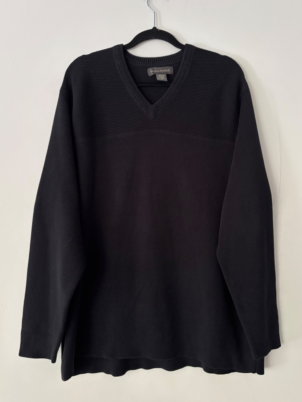 Banana Republic Men's V Neck Sweater XL Navy 100% Cotton Ribbed Knit Pullover